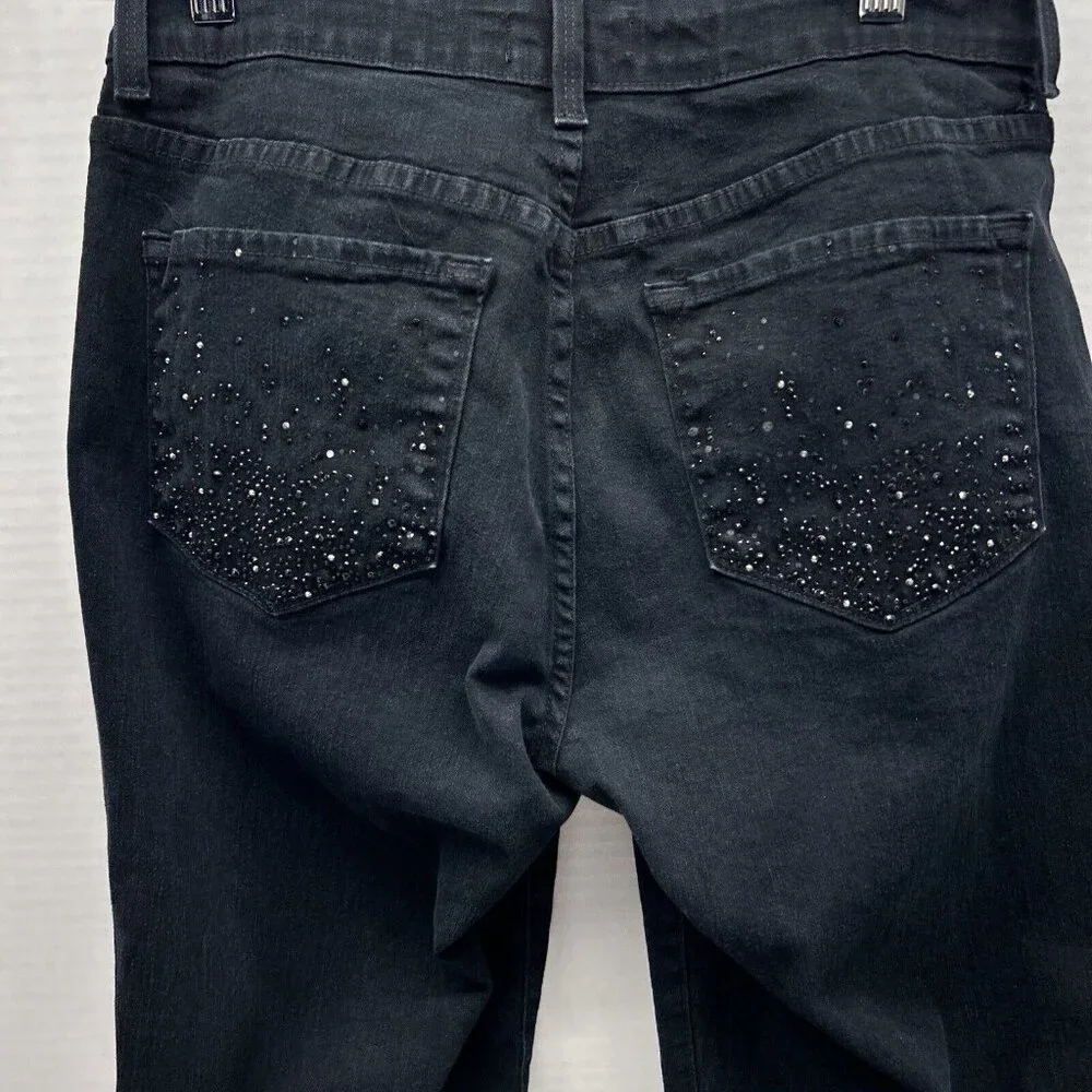 NYDJ Women's Black Original Slimming Fit Bootcut Rhinestones Back Pocket Size 6P - Picture 4 of 8